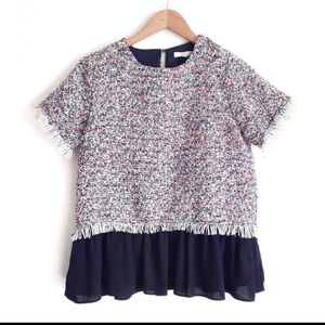 Jade Melody Tam Tweed Peplum Blouse